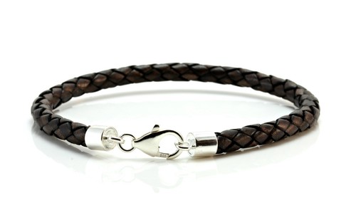 Herren Leder Armband Mit Sterling Silber Verschluss Geflochten Farbauswahl - Bild 3 von 9