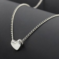 Polished Heart Charm Pendant Necklace Stainless Steel 18" Silver