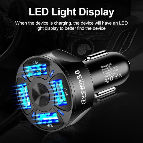4 USB Ports Car Charger Adapter LED Display QC 3.0 Charging Accessori New E0 - Picture 3 of 13