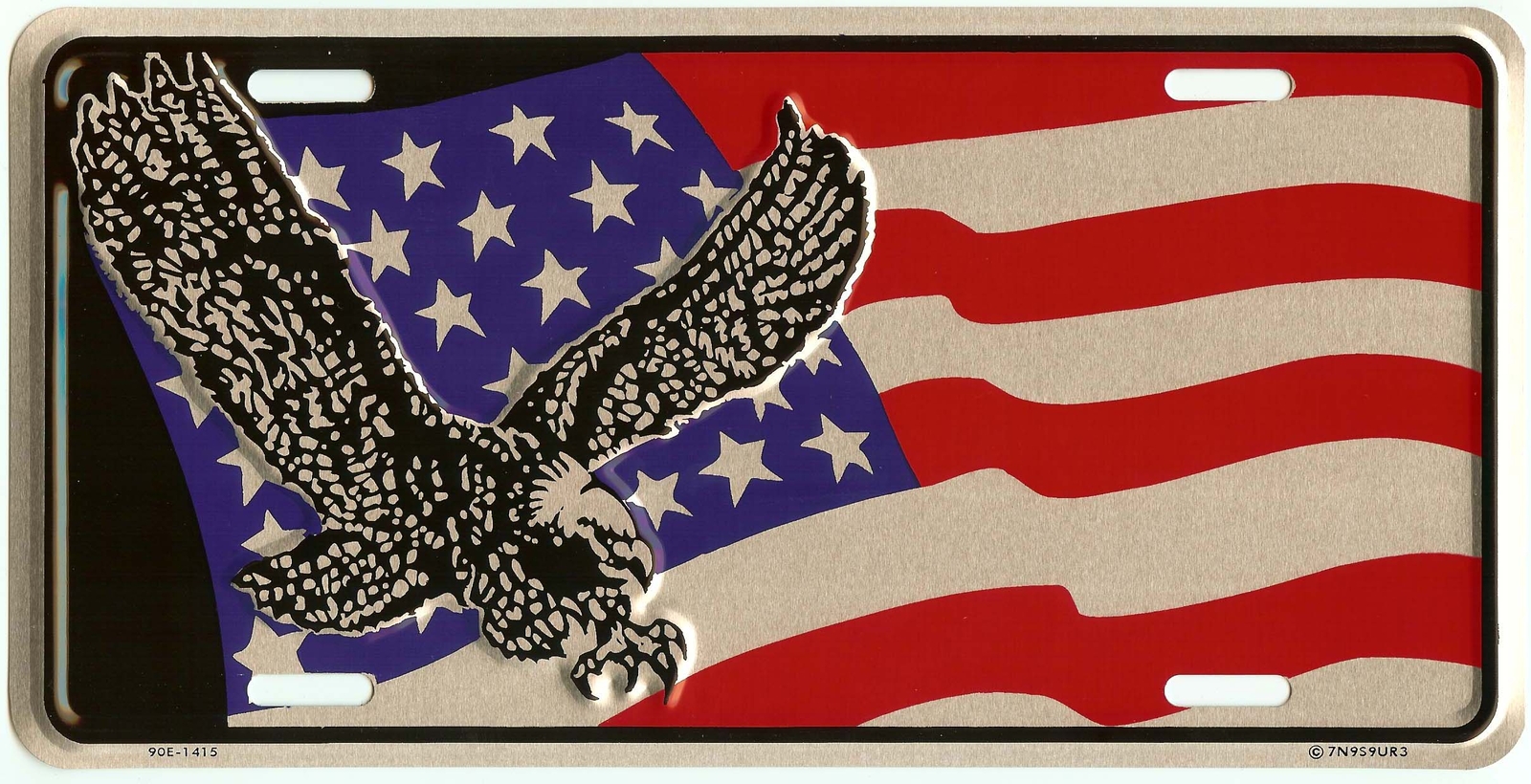 PATRIOTIC AMERICAN EAGLE USA FLAG EMBOSSED METAL LICENSE PLATE AUTO CAR TAG #416