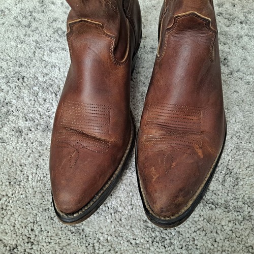 BOTAS VAQUERAS SHEPLER DE CUERO COMPLETO MARRÓN ORNAMENTADO PARA HOMBRE TALLA 8.5D ¡HECHAS EN EE. UU. BONITAS! - Imagen 10 de 16
