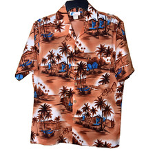 Vintage 1970s Islander USA Tropical Island Print Button Up Hawaiian Shirt Med
