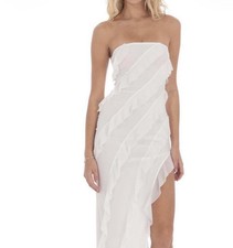 Flynn Skye White Strapless Ruffle Asymmetric Maxi Dress Women’s 2XS