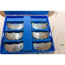 Stieff Pewter Decanter Labels Historic Newport Reproduction in Original Box