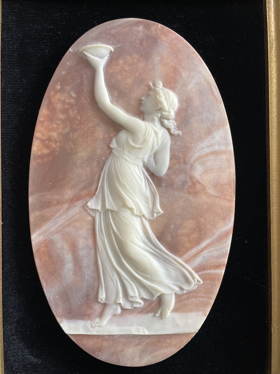 アンティーク雑貨 INCOLAY Cameo antique Vintage Incolay Stone Cameo Framed Wall Plaque Greek Relief Art