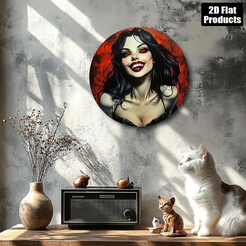 Zombie Girl Horror Round Aluminum Sign - Halloween Bar, Cafe Decor