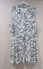 Nine West Blouson Dress Women XXL Beige/Gray Zebra Stripe Knee Length