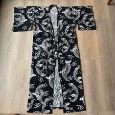 Vtg Japanese Yukata Kimono Robe XL 56 Length 100 Cotton Dragon Pattern Black
