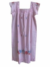 Vintage Mexican Embroidered Peasant Dress House Dress Floral Lace Boho Hippie L