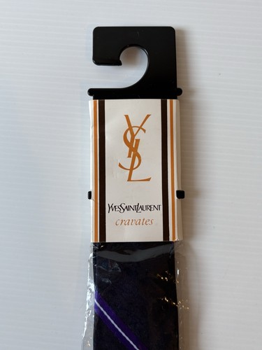 Vintage NEW YSL Yves Saint Laurent Navy & Purple Striped Neck Tie Grace Bro’s - Picture 12 of 14