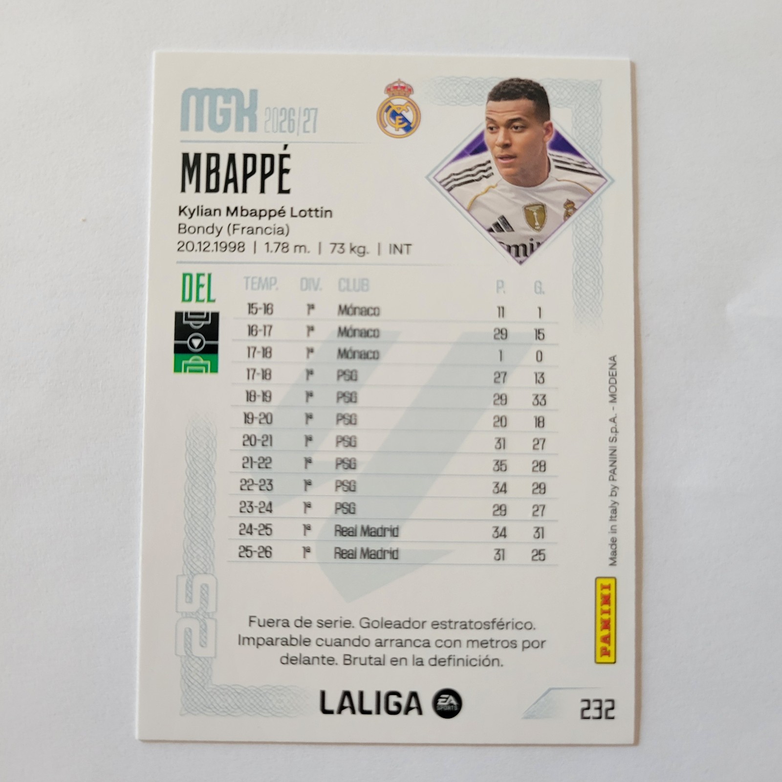 2026 27 Panini Megacracks Kylian Mbappe Real Madrid #232 view 2