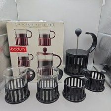 Bodum Loggia 5 Piece Set Black Plastic Holder Replacements W/ 2 Glasses & Press