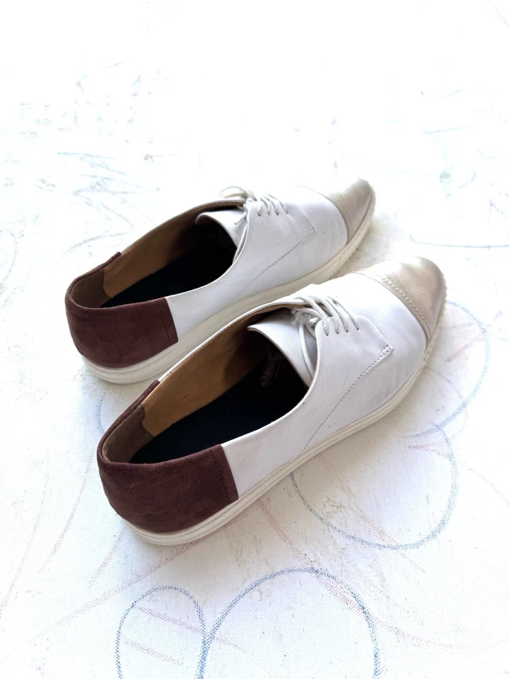 GEOX Respira White, Gold and Brown Oxford Style Leather Shoes Size 8 - Image 3 of 4