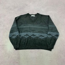 Vintage Knitted Jumper abstract patterned grandad knit sweater Men's L