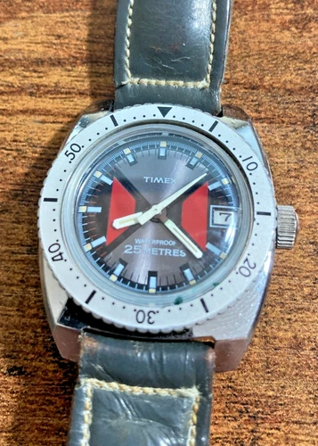 Vintage 1974 Timex Sprite "Mondrian" diver-style mens watch