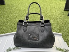 GUESS Black Gray Monogram Satchel Purse Top Handle Shoulder Bag Medium