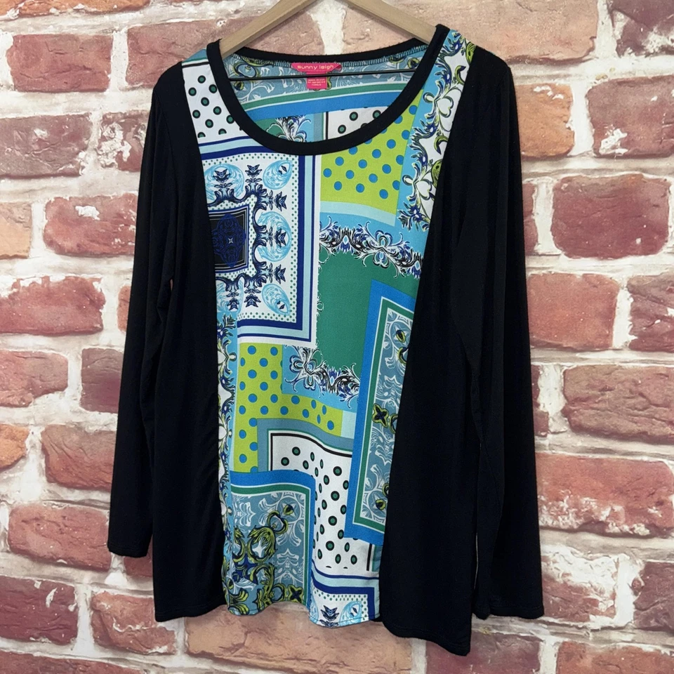 Sunny Leigh рубашка женщин большой черный пейсли пэчворк длинным рукавом сделано в США - Изображение 3 из 4