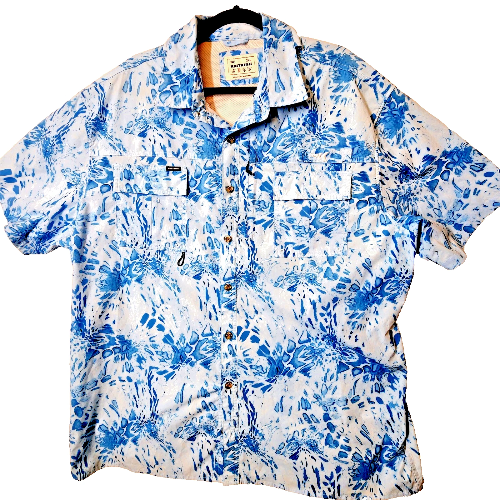 KastKing ReKon Fishing Shirt Mens 2XL Button-Down Outdor Vented UFP 50+ Blue