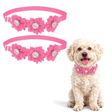 2Pcs Dog Bowtie Flower Collar Adjustable Bow Ties for Dogs Pink
