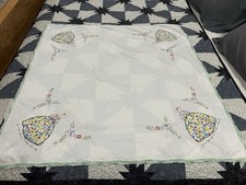 Handmade Embroidered Floral Lady Square Tablecloth, White Multicolor Cloth