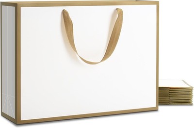 Large Paper  Bags With Handles - 10Pcs 15.7'' x 4.7'' x 11'' Extra Large White With