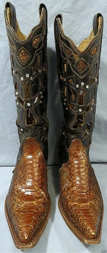 CORRAL WOMENS 6M MUSGO PYTHON BLACK BROWN CUT OUT CROSS RHINESTONE WESTERN BOOTS