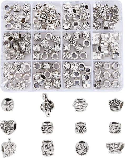 120 StüCk Legierung EuropäIsche Perlen, 12 Stile Antike Tibetische Silber Spacer-image