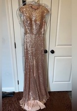 Colors Dress Rose Gold Sequin Beaded Lace Maxi Gown Women's Size 6 Formal