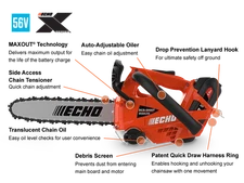 ECHO eFORCE 56V BATTERY TOP HANDLE CHAINSAW w/2.5Ah BATTERY AND CHARGER