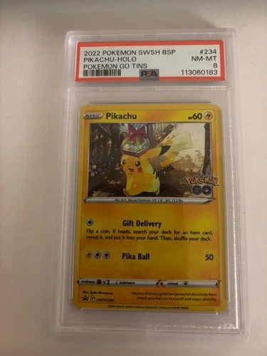 2022 POKEMON BLACK STAR PROMO SWSH234 PIKACHU-HOLO POKEMON GO TINS - PSA 8