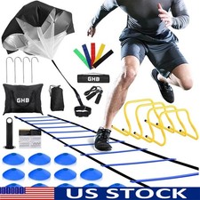 Agility Ladder Hurdles Training Set W/ Parachute Cones Jump Rope Bands New