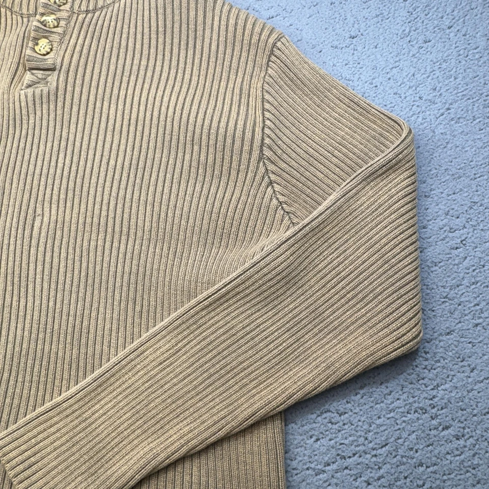 Gramicci Sweater Mens Large Tan Beige Ribbed Mock Neck Henley Pullover Cotton - Image 3 of 4