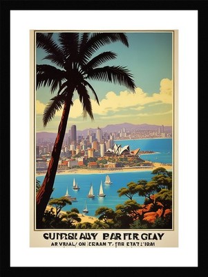 Moody Sydney Harbor Framed Wall Art Poster Canvas Print Picture