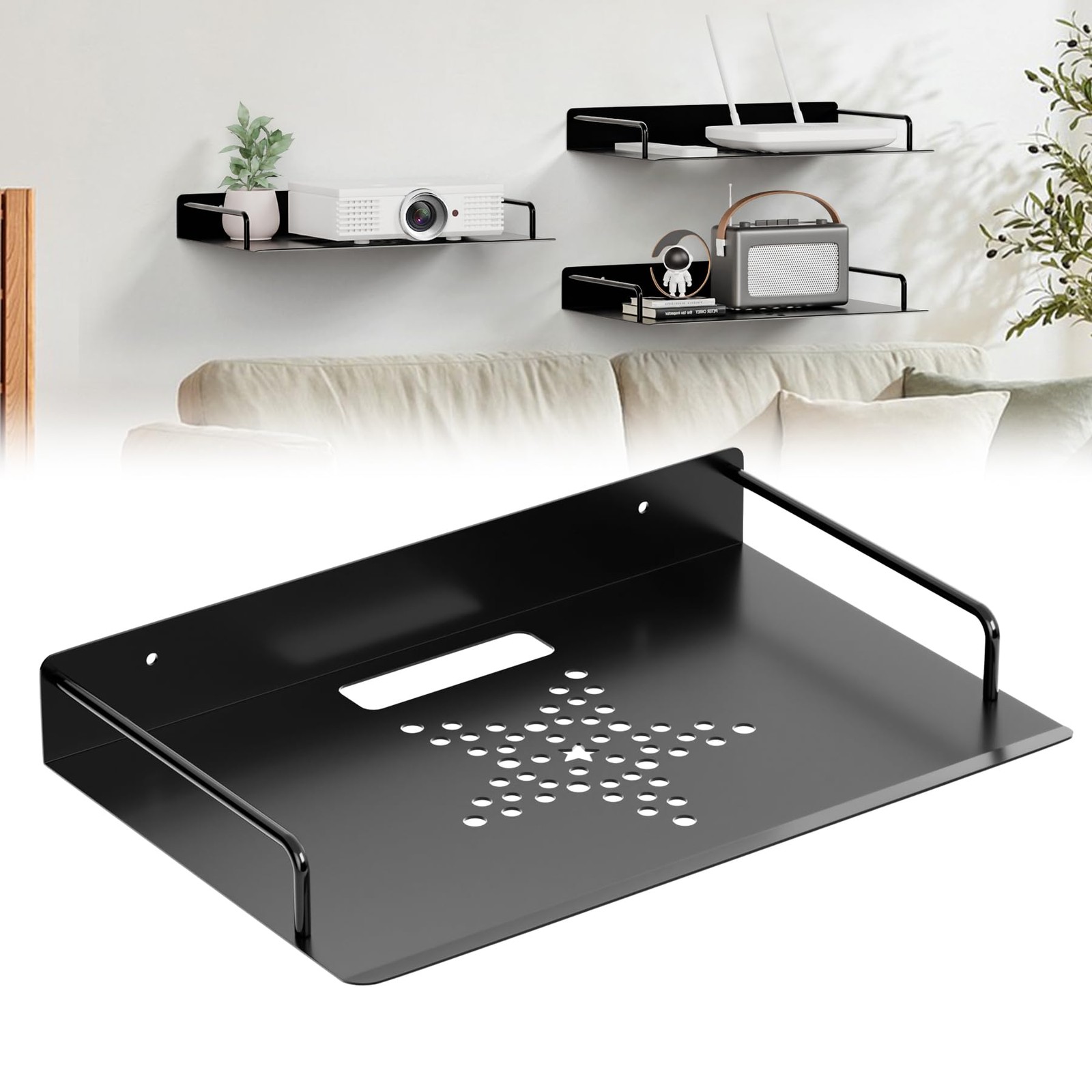 Floating Shelves for Projector, Metal WiFi Router Shelf, Cable Box Wall Mount...