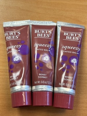3 Burt's Bees 100% Natural Squeezy Tinted Lip Balm with Beeswax, Berry Sorbet