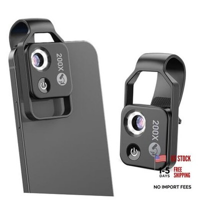 200X Phone Pocket Microscope with CPL Lens - USB Rechargeable Portable - Black