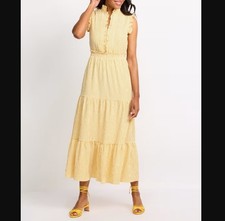 Maggy London Smocked Waist 4P Ruffle Collar Neck Tiered Maxi Dress Brooke Times