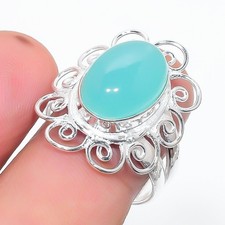 Aqua Chalcedony Gemstone Handmade 925 Sterling Silver All Size Ring For Gift