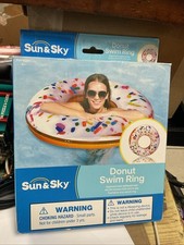 New Sun  Sky Pool Swim Ring Float Rainbow Sprinkles Donut Shape Large 40  Tube
