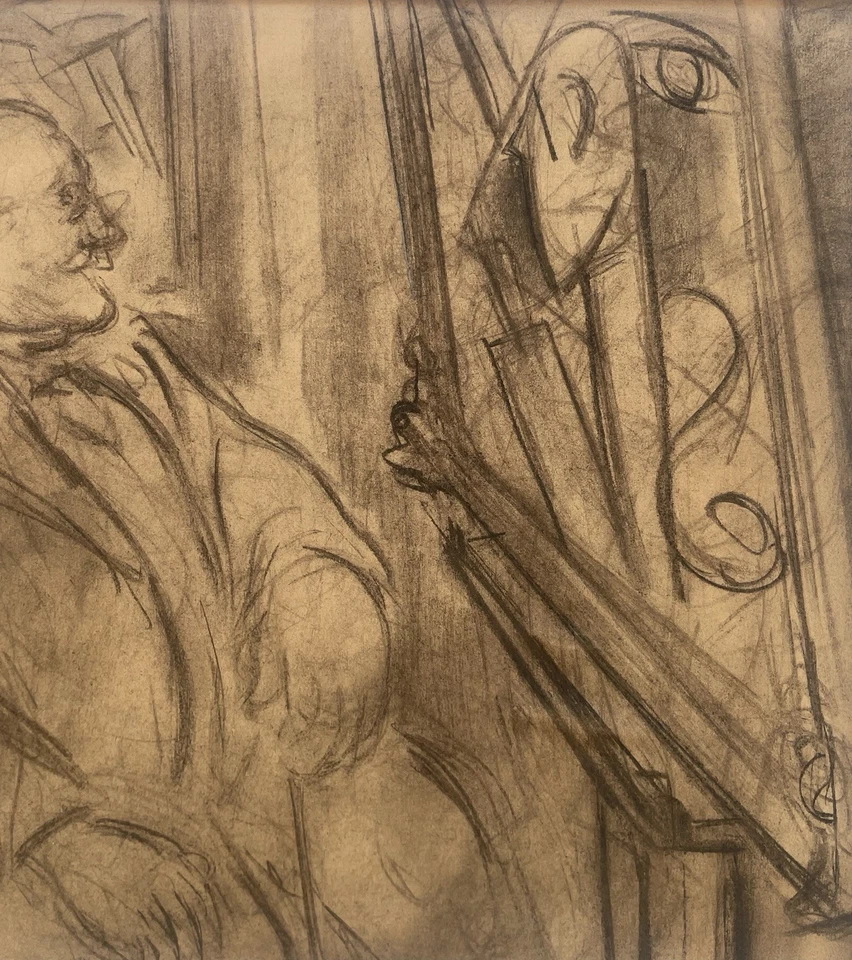 Dessin ancien Cadre 20ème XXème Simon Auguste Scène de genre Amateurs d'art Rare - Photo 4/4