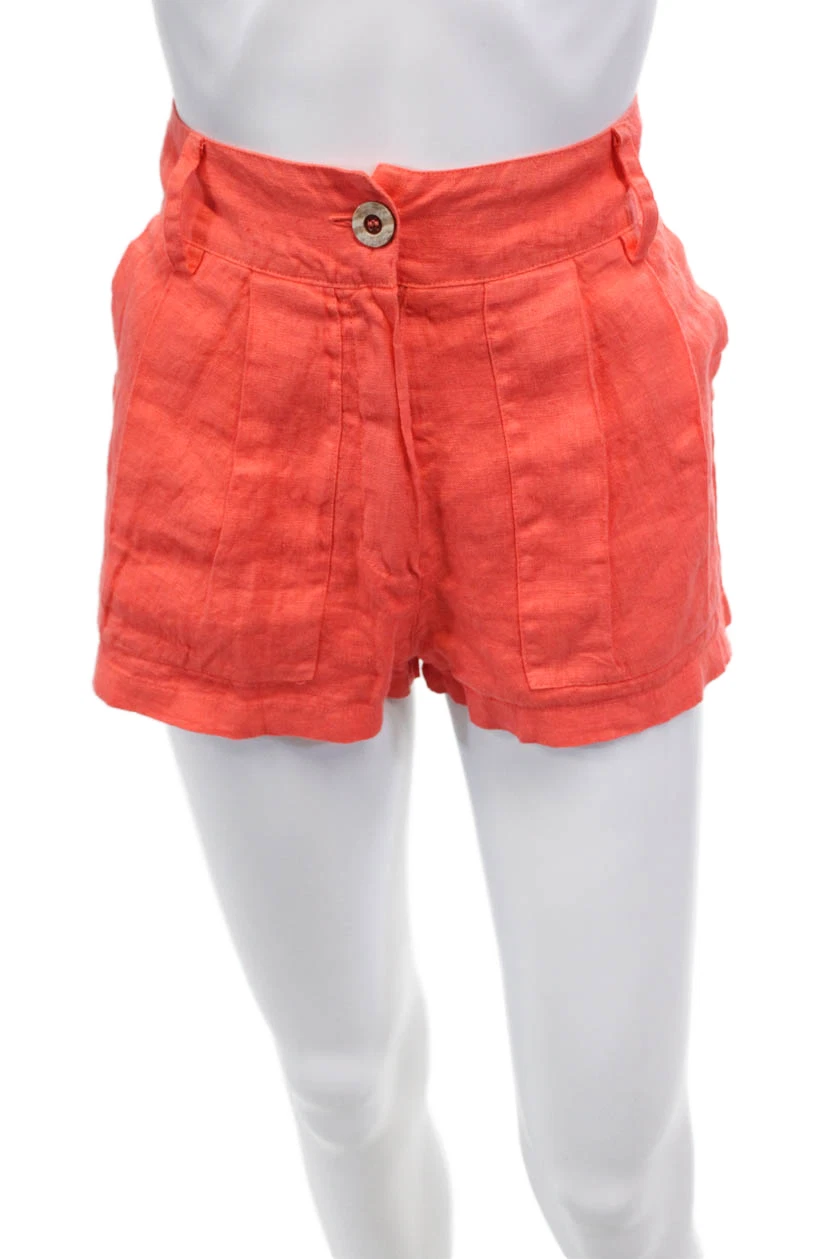 Haris Cotton Womens Linen High Rise Pleated Front Shorts Orange Size Extra Small