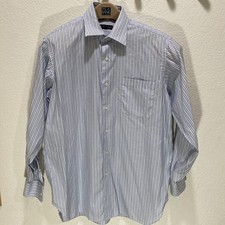 Robert Talbott Men's Dress Shirt 15.5 34 Long Sleeve White Blue Striped Cotton