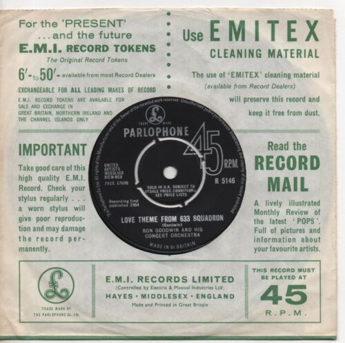 RON GOODWIN 633 squadron*love theme from 633 squadron 1964 FILM THEME 7" 45 - Picture 3 of 4