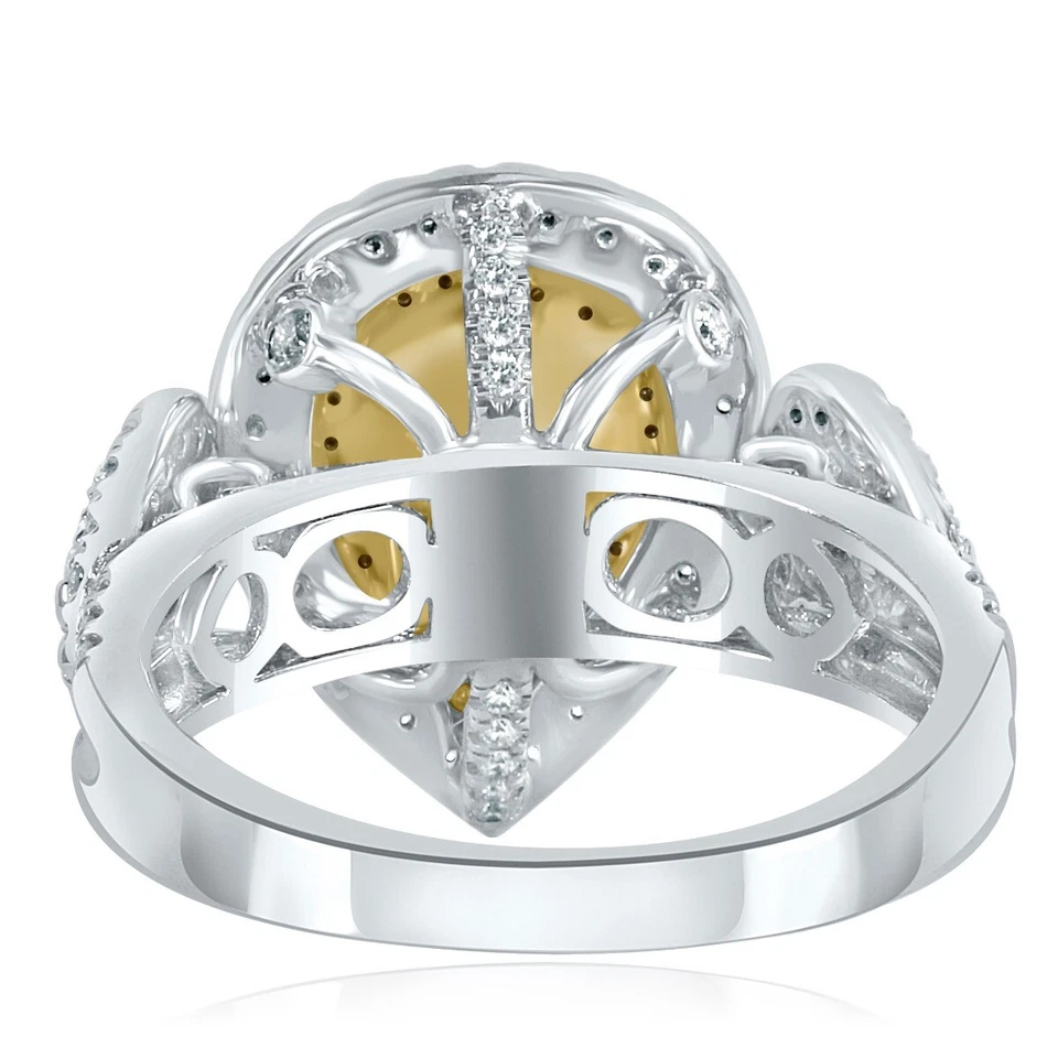 Помолвочное кольцо из белого золота 18 карат с грушевидным светло-желтым бриллиантом сертифицированное ГИА 1,94 карата - Изображение 2 из 4