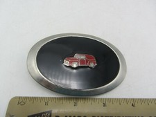 Vintage Metal Enamel Red Chevrolet V8 Panel Delivery Van / Truck Belt Buckle