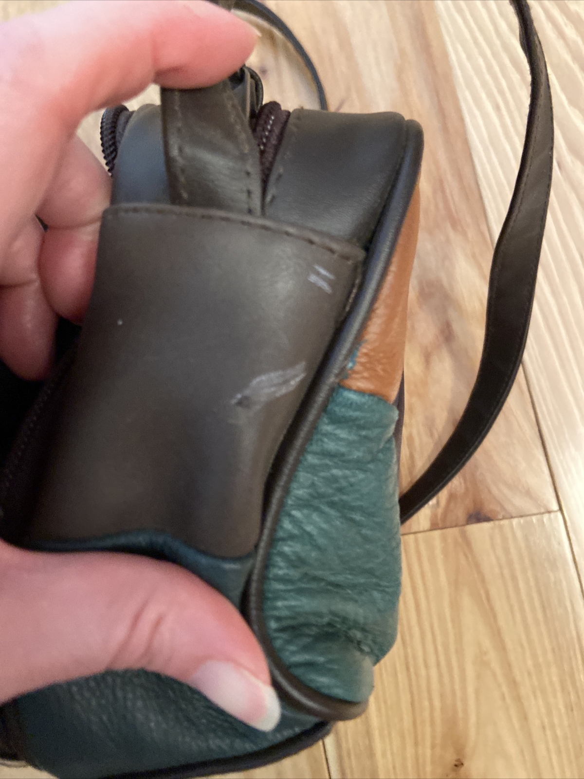 Retro Colorblock Leather patch work Crossbody pur… - image 9