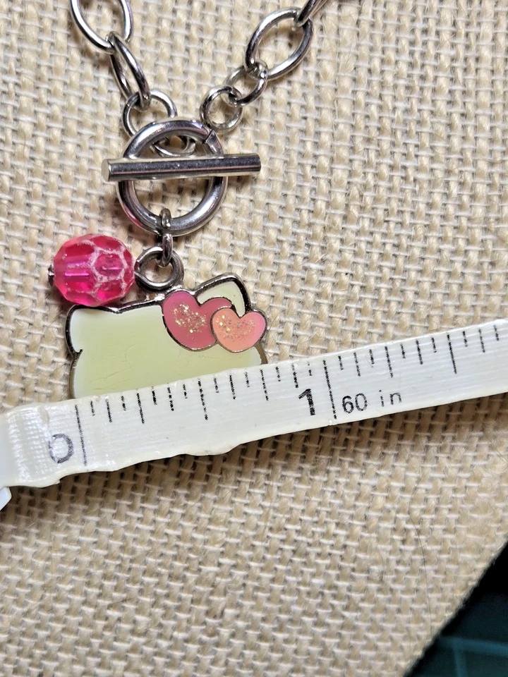Vintage Stamped (c) Sanrio Hello Kitty Silver Tone Pendant Toggle Necklace 16" - Image 4 of 4