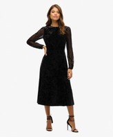 Superdry Womens Lace Sleeve Velvet Midi Dress