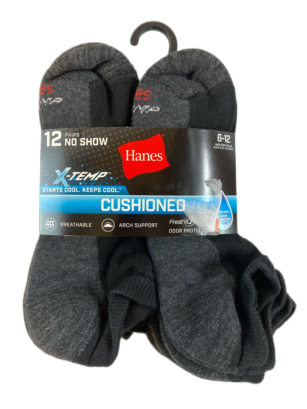 Hanes Men's NoShow Socks 12 pk Cushioned XTemp FreshIQ Breathable