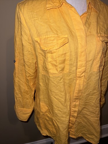 Chaus Sport womens 3/4 sleeve button up canary yellow blouse size Large - Picture 2 of 9